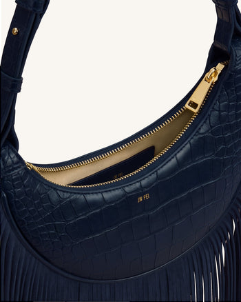 Sharon Borsa a tracolla con frange - Blu navy effetto coccodrillo