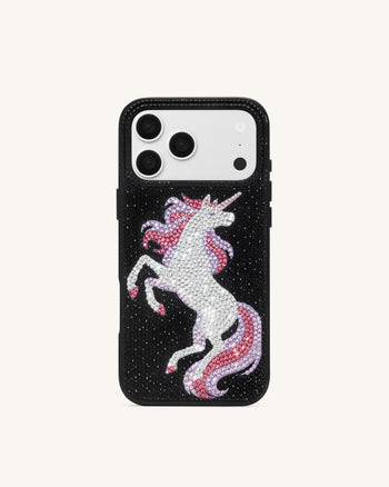 Custodia per telefono con strass unicorno - Nero