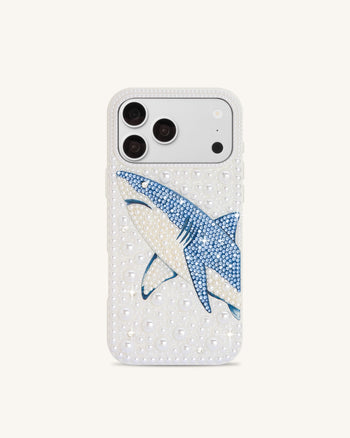 Pearl Cover per telefono a forma di squalo con cristallo artificiale - Bianco