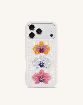 Pearl Cover per telefono floreale con orchidee - Bianco