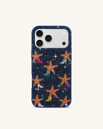 Cover per telefono con stella marina e strass - Blu