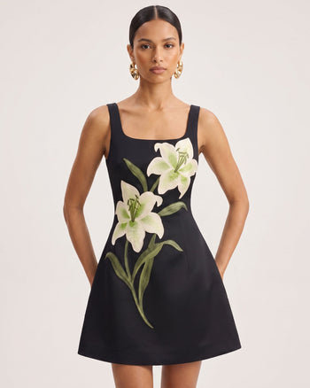 Lily Mini abito svasato senza maniche con stampa floreale - Nero