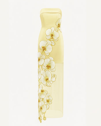 Vestito ricamato con orchidee – Giallo
