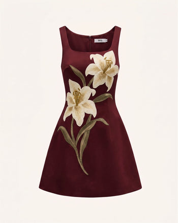 Lily Mini abito svasato senza maniche con stampa floreale - Bordeaux
