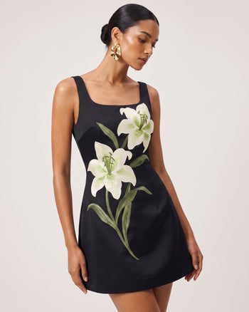 Lily Mini abito svasato senza maniche con stampa floreale - Nero
