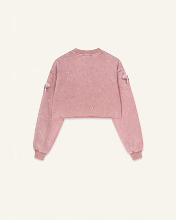 Coquette Felpa con fiocco in raso e perla 3D - Rosa vintage