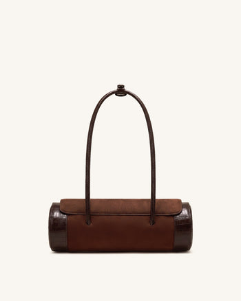 Maelis Borsa a bauletto in finta pelle scamosciata con finiture effetto coccodrillo - Marrone scuro