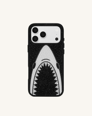 Cover per telefono con perle e bocca di squalo - Nero