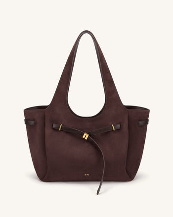 Hana Borsa tote in similpelle scamosciata con dettaglio cintura - Marrone scuro