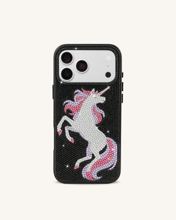 Custodia per telefono con strass unicorno - Nero