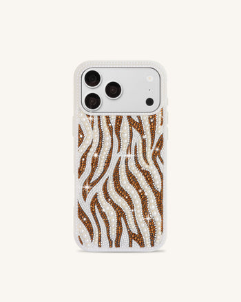 Pearl Zebra Cover per telefono a righe con cristallo artificiale - Bianco