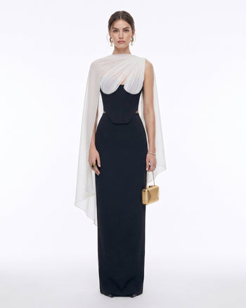 Top a corsetto senza spalline con mantella trasparente - Nero e bianco