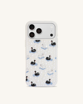 Pearl Cover per telefono decorata con cigno - Bianco