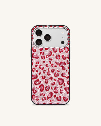 Bold Cover per telefono con stampa leopardata e cristalli artificiali - Nero