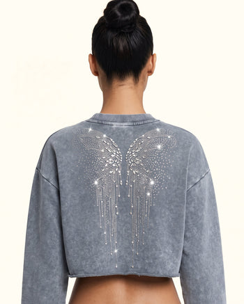 Felpa Angelic Dripping Crystal Wings - Ash Cloud