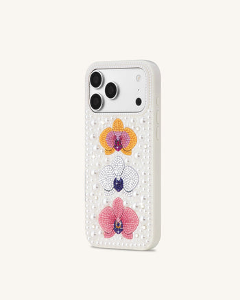 Pearl Cover per telefono floreale con orchidee - Bianco