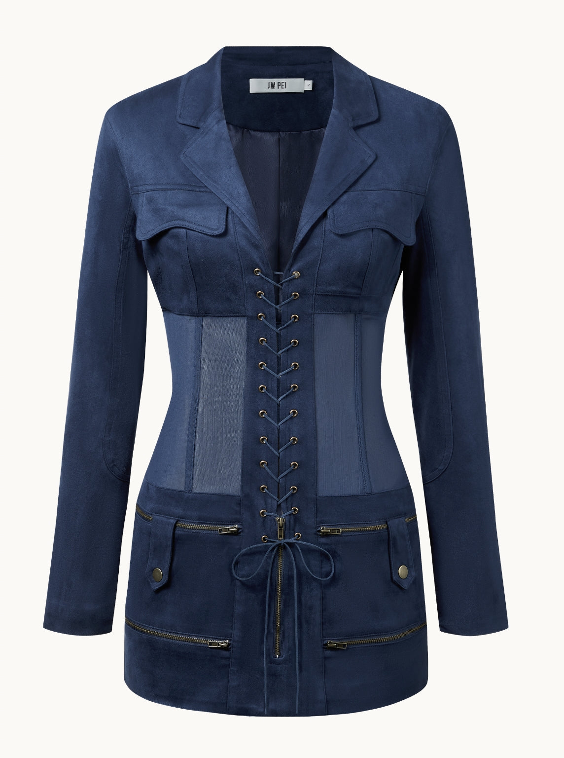 Abito Mini In Faux Con Corsetto E Giacca Suede - Blu Scuro