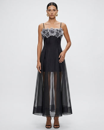 Maxi abito a strati trasparente con ricami floreali - Nero Don't Touch Me!