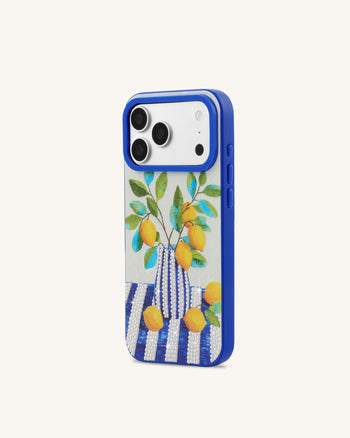 Custodia per telefono con arte vaso di limoni - Blu
