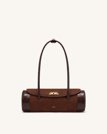 Maelis Borsa a bauletto in finta pelle scamosciata con finiture effetto coccodrillo - Marrone scuro