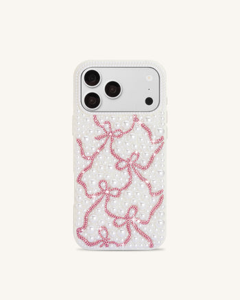 Pearl Cover per telefono con fiocco in cristallo artificiale - Bianco