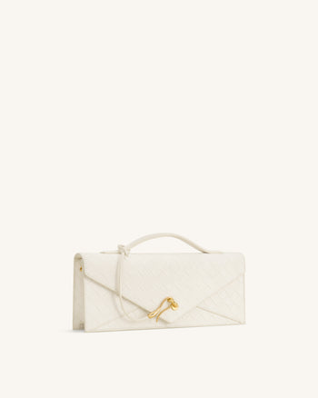 Celeste Borsa con manico superiore a busta in finto camoscio con trama intrecciata - Bianco