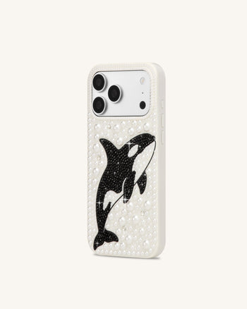 Orca Custodia per telefono impreziosita da perle - Bianco