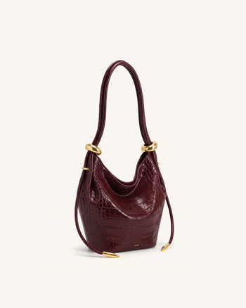 Ellie Borsa a secchiello con anello metallico decorativo - Borgogna effetto coccodrillo
