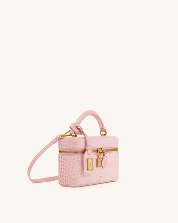 Cleo Borsa a mano a scatola - Rosa chiaro effetto coccodrillo