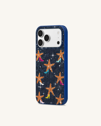 Cover per telefono con stella marina e strass - Blu