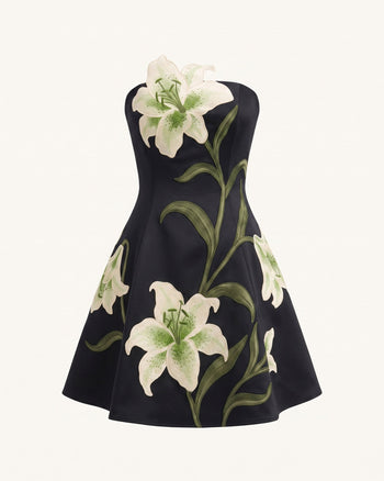 Lily Mini abito svasato senza spalline con stampa floreale - Nero
