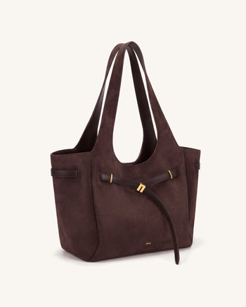 Hana Borsa tote in similpelle scamosciata con dettaglio cintura - Marrone scuro