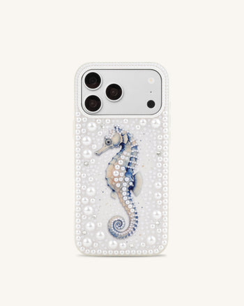 Custodia per telefono con perle cavalluccio marino - Bianco