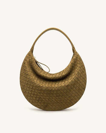 Nola Borsa a spalla a mezzaluna in finta pelle scamosciata intrecciata - Verde oliva