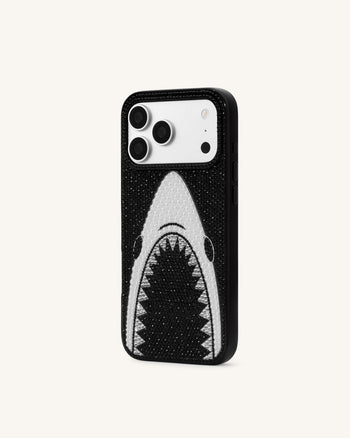 Cover per telefono con perle e bocca di squalo - Nero