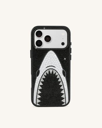 Cover per telefono con perle e bocca di squalo - Nero
