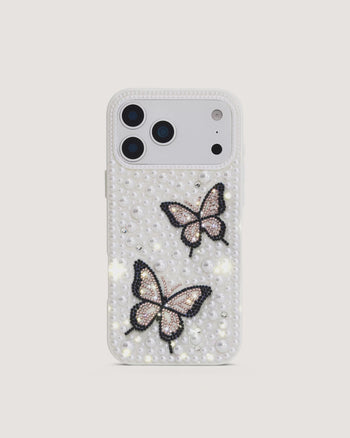 Butterfly Custodia per telefono con perle - Bianca
