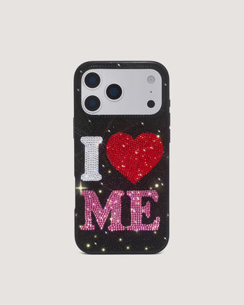 Custodia per telefono in cristallo artificiale "I Love Me" - Nero