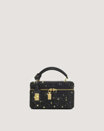 Cleo Borsa con Manico Superiore a Forma di Scatola in Cristallo Artificiale - Nero