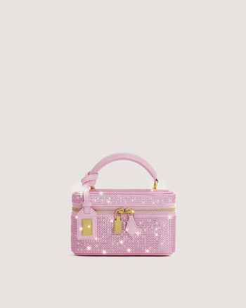 Cleo Borsa con Manico Superiore a Forma di Scatola in Cristallo Artificiale - Rosa