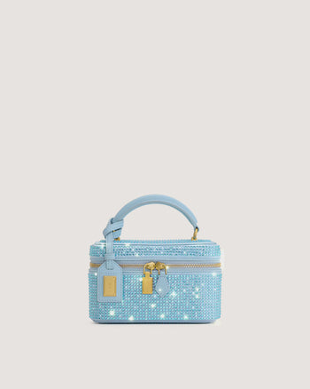 Cleo Borsa con Manico Superiore a Forma di Scatola in Cristallo Artificiale - Blu