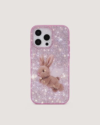Cover per telefono glitter con coniglietto Angel - Rosa