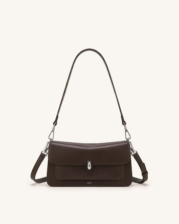 Amelie Borsa a spalla con patta e tasca frontale - Marrone cioccolato