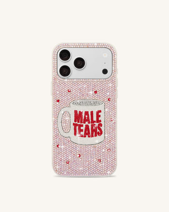 Cover per telefono con tazza "Male Tears" e strass - Pink