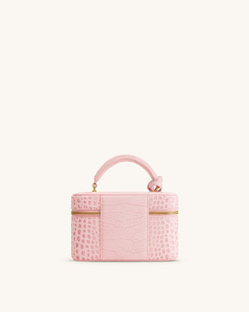 Cleo Borsa a mano a scatola - Rosa chiaro effetto coccodrillo