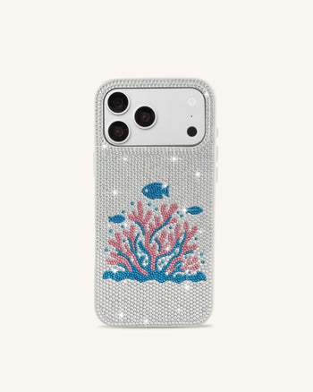 Cover per telefono in cristallo artificiale Corallo Rosa – Bianco
