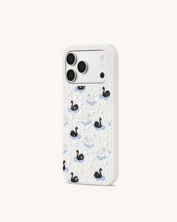 Pearl Cover per telefono decorata con cigno - Bianco