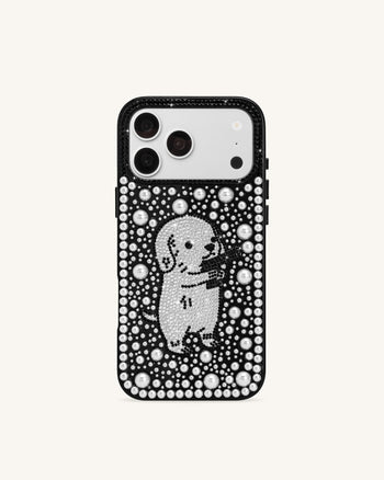Pearl Cover per telefono con cucciolo in cristallo artificiale - Nero
