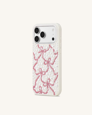 Pearl Cover per telefono con fiocco in cristallo artificiale - Bianco