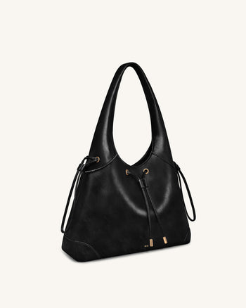 Borsa Hobo con coulisse Elara - Nero
